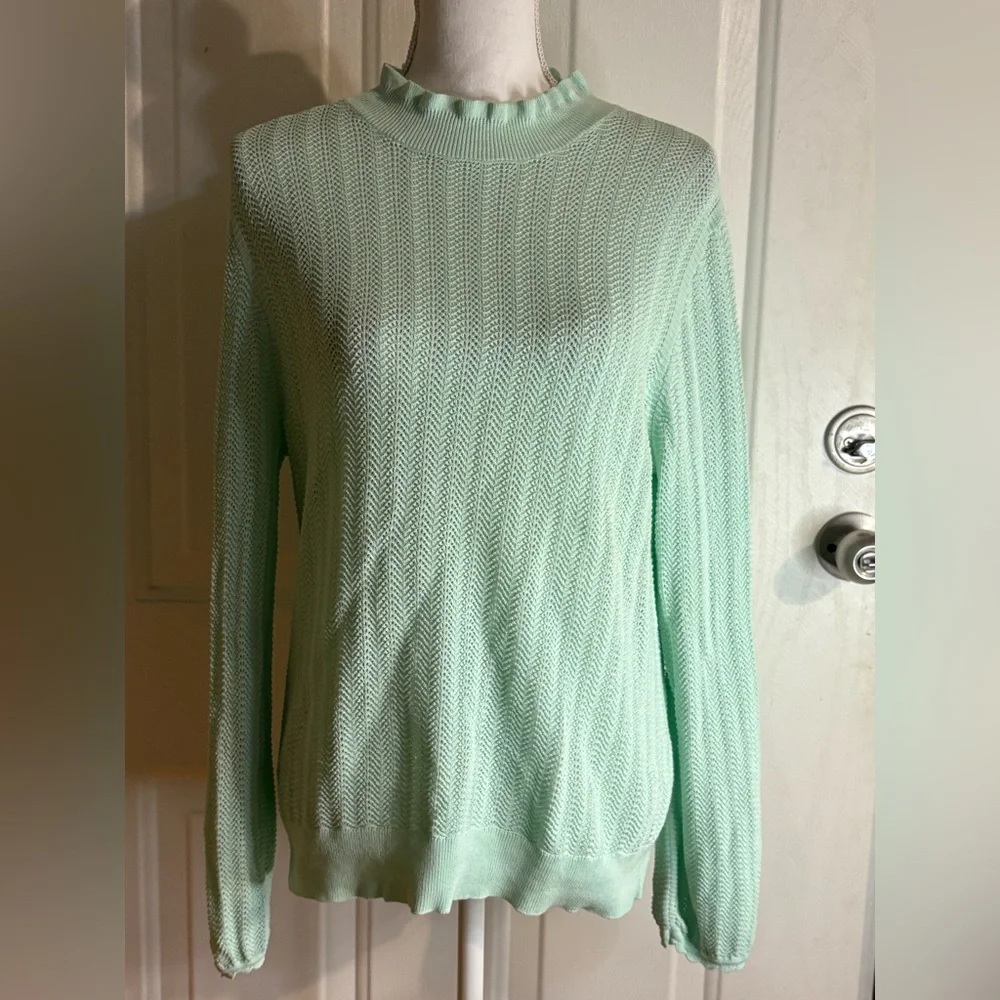 J. Crew Pointella Mockneck Knit Sweater size Large mint green color